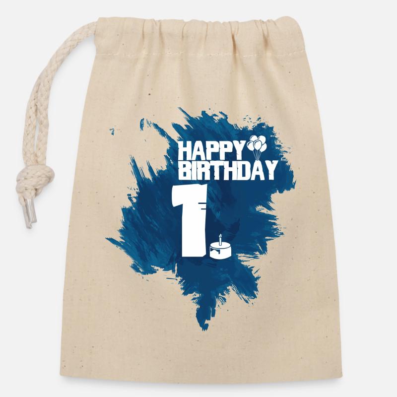 Happy Birthday - 1 Jahr - Verschließbarer Geschenkbeutel aus Baumwolle (14x20cm) - Natur
