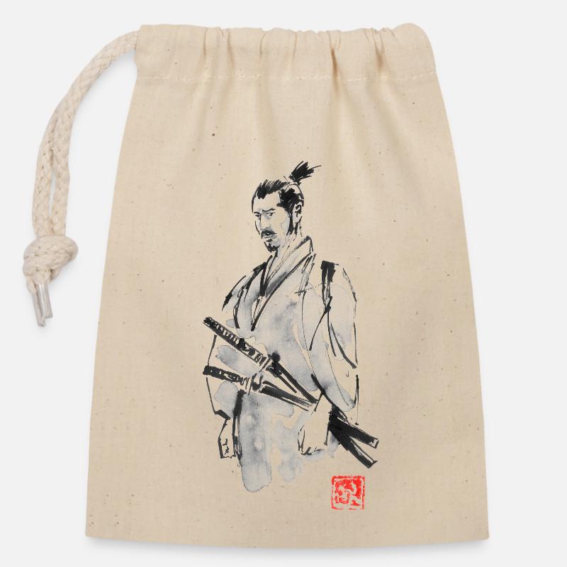 Samurai in seinem Daisho - Verschließbarer Geschenkbeutel aus Baumwolle (14x20cm) - Natur