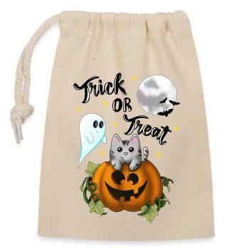 Trick or treat Katze - Verschließbarer Geschenkbeutel aus Baumwolle (14x20cm) - Natur - Vorne