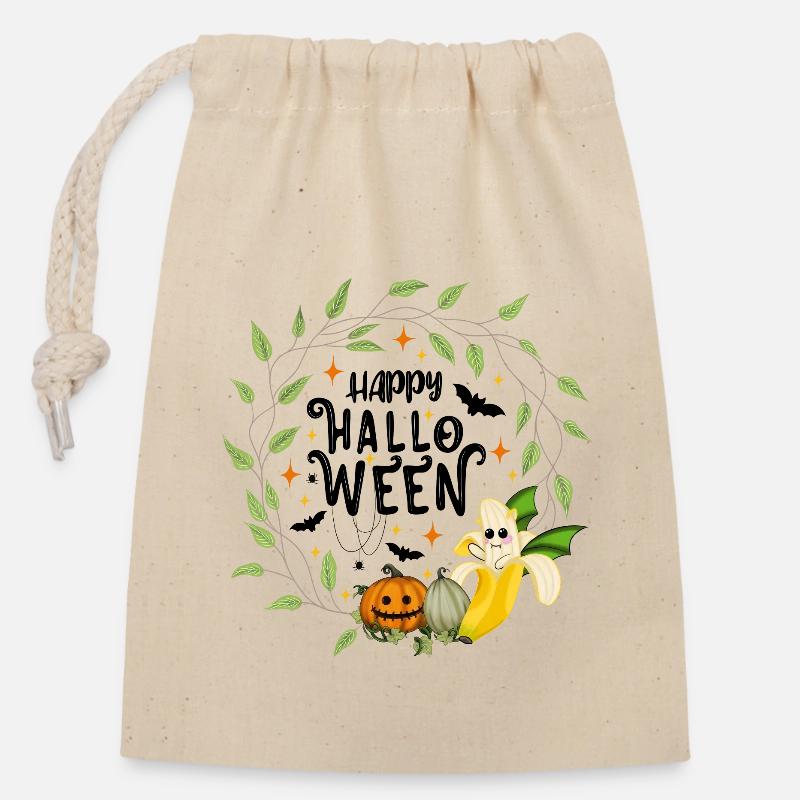 Happy Halloween Banane - Verschließbarer Geschenkbeutel aus Baumwolle (14x20cm) - Natur