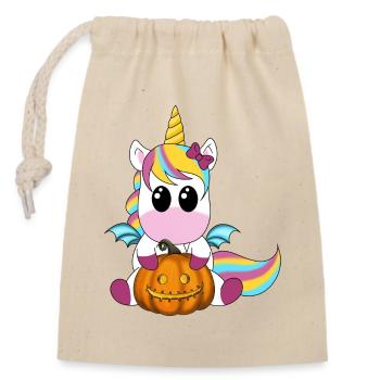 Licorne avec lanterne à la citrouille - Sac cadeau en coton avec cordon (14 x 20 cm) - nature - Devant