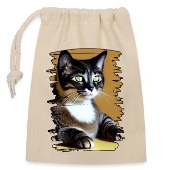 Visage de chat 9 - Sac cadeau en coton avec cordon (14 x 20 cm) - nature - Devant