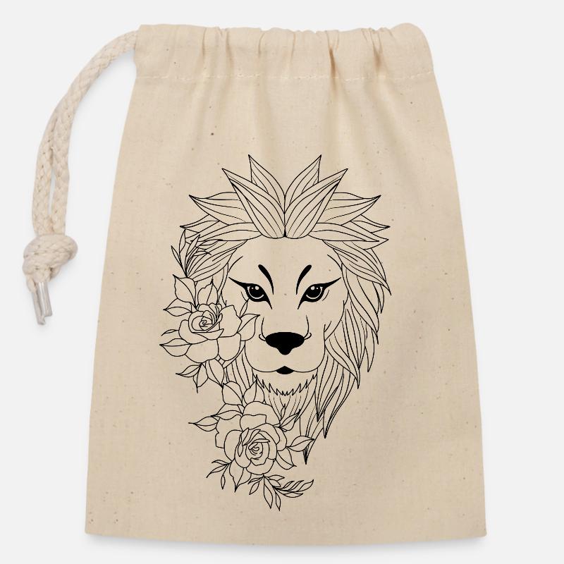 Lion - Sac cadeau en coton avec cordon (14 x 20 cm) - nature