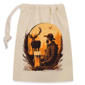 Chasseurs avec gibier dans la nature au coucher du soleil - Sac cadeau en coton avec cordon (14 x 20 cm) - nature - Devant