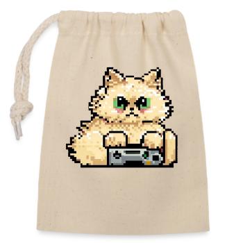 Persian cat Negan gaming in pixel art - Closable cotton gift bag (14x20cm) - nature - Front