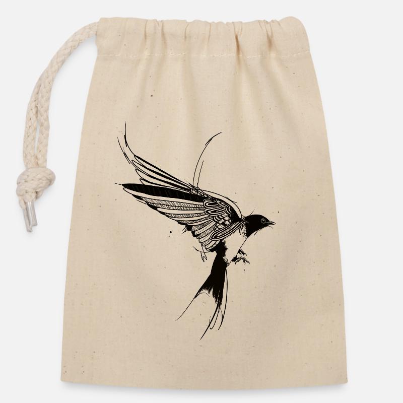 Swallow - Closable cotton gift bag (14x20cm) - nature