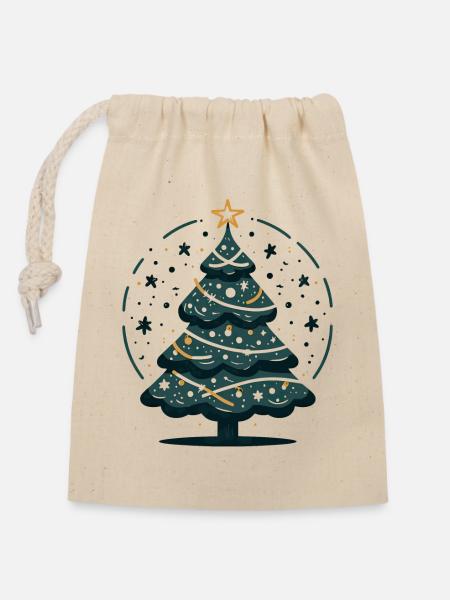 Weihnachtsbaum Tannenbaum Christbaum - Verschließbarer Geschenkbeutel aus Baumwolle (14x20cm) - Natur