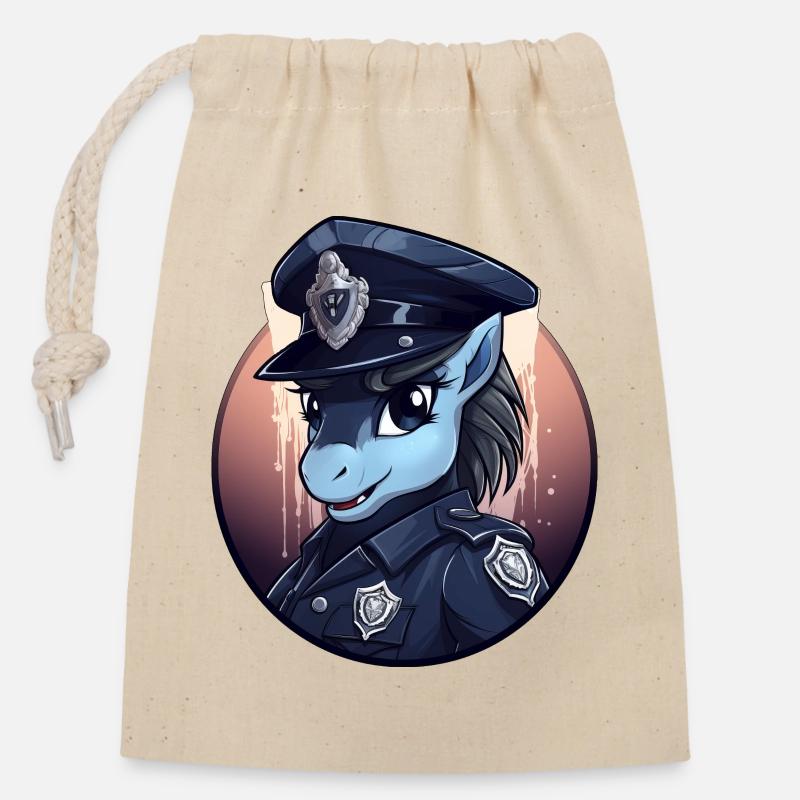 Pony Polizei - Verschließbarer Geschenkbeutel aus Baumwolle (14x20cm) - Natur
