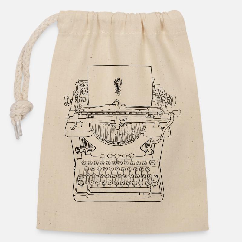 L’amour de la machine à écrire - Sac cadeau en coton avec cordon (14 x 20 cm) - nature