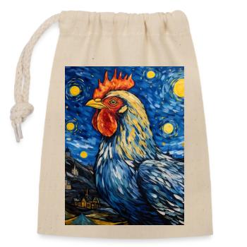 Hahn unter dem Sternenhimmel - Verschließbarer Geschenkbeutel aus Baumwolle (14x20cm) - Natur - Vorne