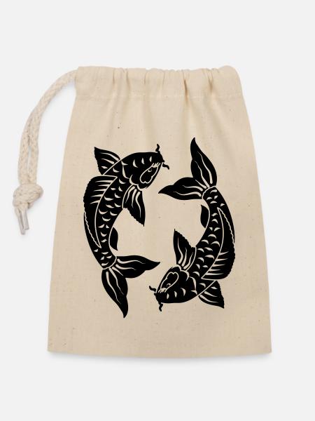 Sternzeichen Bild Fische - Verschließbarer Geschenkbeutel aus Baumwolle (14x20cm) - Natur