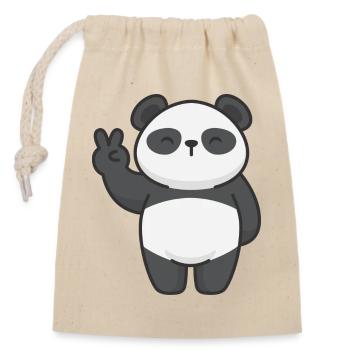 Motiv Panda mit Friedenszeichen Comic - Verschließbarer Geschenkbeutel aus Baumwolle (14x20cm) - Natur - Vorne