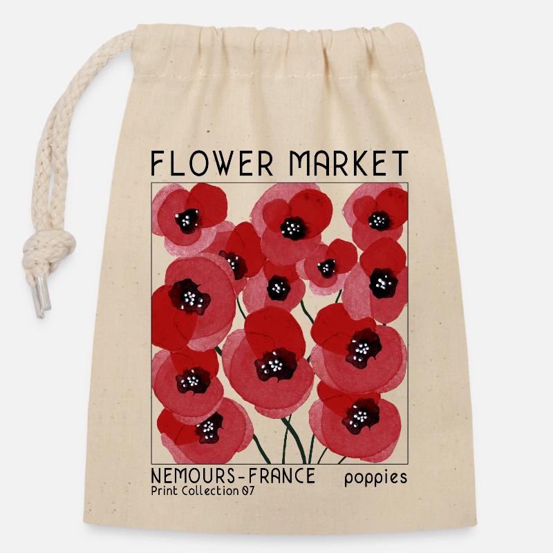 Coquelicots marché aux fleurs rétro aquarelle design - Sac cadeau en coton avec cordon (14 x 20 cm) - nature