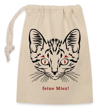 Cat, fine kitty - Closable cotton gift bag (14x20cm) - nature - Front