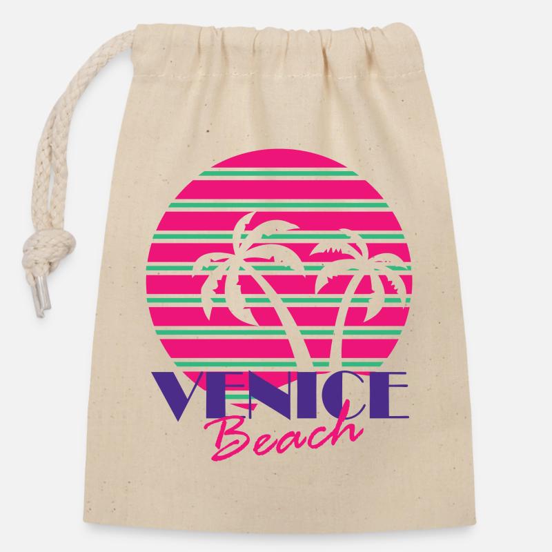 Venice Beach mit Palmen - Verschließbarer Geschenkbeutel aus Baumwolle (14x20cm) - Natur