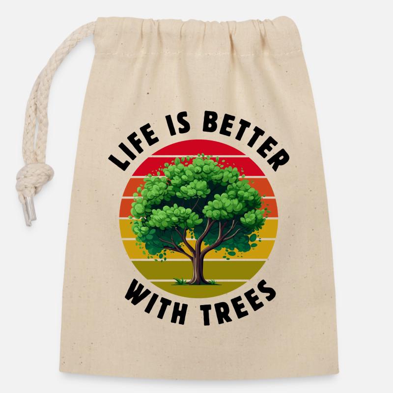 Life is better with trees - Closable cotton gift bag (14x20cm) - nature