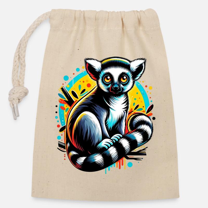 Lémurien - Sac cadeau en coton avec cordon (14 x 20 cm) - nature