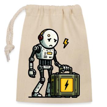 Trauriger Roboter-Energiekoffer - Verschließbarer Geschenkbeutel aus Baumwolle (14x20cm) - Natur - Vorne