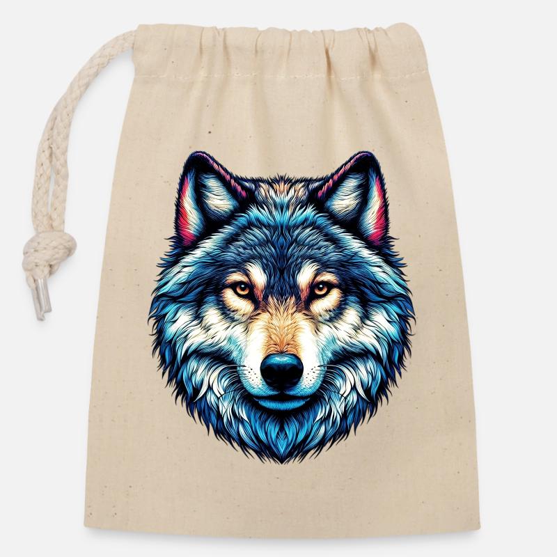 Wolf - Verschließbarer Geschenkbeutel aus Baumwolle (14x20cm) - Natur