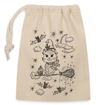 Witch Cat Magic Broom - Closable cotton gift bag (14x20cm) - nature - Front