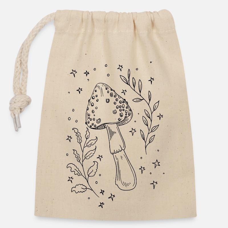 Champignon magique - Sac cadeau en coton avec cordon (14 x 20 cm) - nature