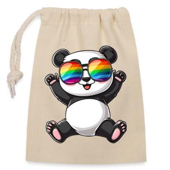 Panda Cartoon mit einer Pride Rainbow Brille. - Verschließbarer Geschenkbeutel aus Baumwolle (14x20cm) - Natur - Vorne