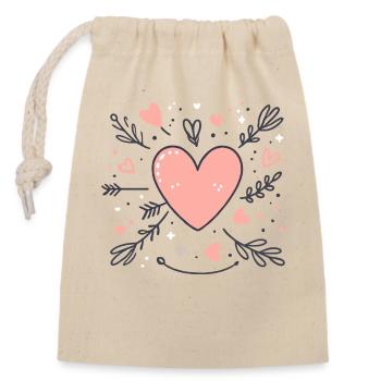 Coeurs de la Saint-Valentin - Sac cadeau en coton avec cordon (14 x 20 cm) - nature - Devant