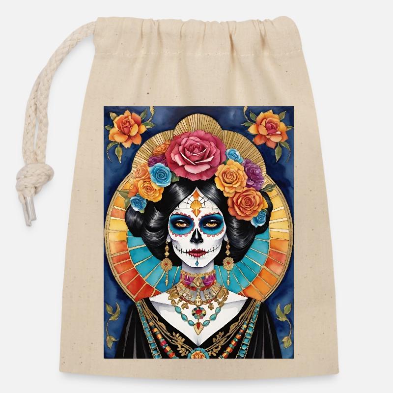 LA CATRINA DELUXE - Sac cadeau en coton avec cordon (14 x 20 cm) - nature