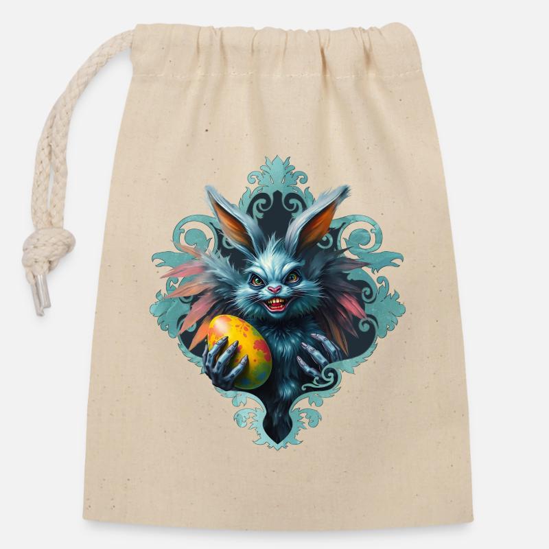 L’effrayant lapin de Pâques, - Sac cadeau en coton avec cordon (14 x 20 cm) - nature