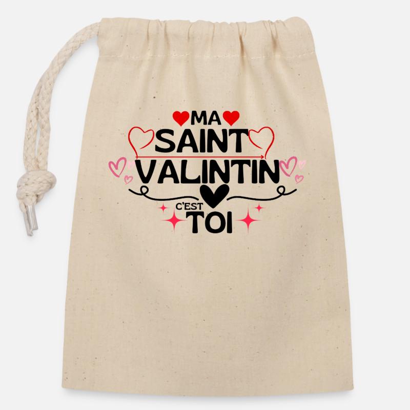 Ma Saint-Valentin, C'est Toi ! - Sac cadeau en coton avec cordon (14 x 20 cm) - nature
