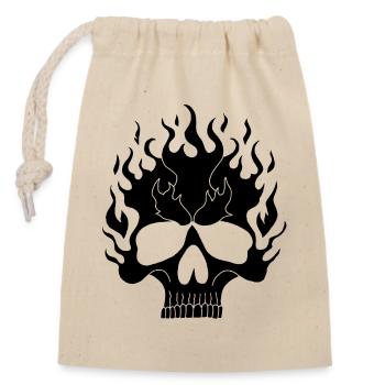 Schwarzer flammender Schädel - Verschließbarer Geschenkbeutel aus Baumwolle (14x20cm) - Natur - Vorne