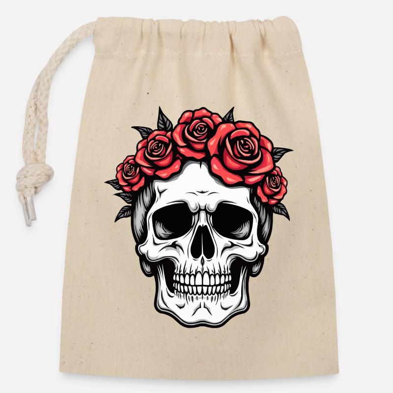 Skull Rose Crown - Closable cotton gift bag (14x20cm) - nature