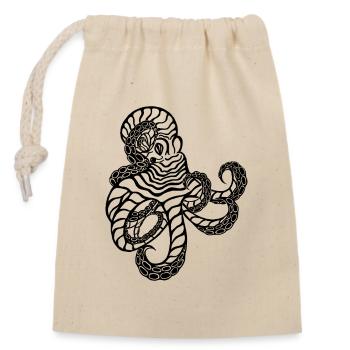Oktopus – Line Art Meerestier in Schwarz-Weiß - Verschließbarer Geschenkbeutel aus Baumwolle (14x20cm) - Natur - Vorne