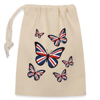 Union Jack Schmetterlinge - Verschließbarer Geschenkbeutel aus Baumwolle (14x20cm) - Natur - Vorne