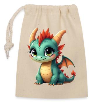 Niedlicher Babydrache - Verschließbarer Geschenkbeutel aus Baumwolle (14x20cm) - Natur - Vorne