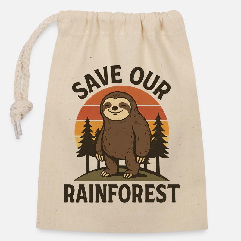 Sauvons notre forêt tropicale - Sac cadeau en coton avec cordon (14 x 20 cm) - nature