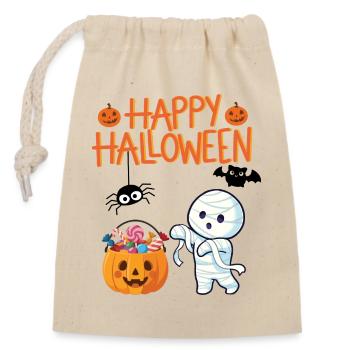 Momie d’Halloween et citrouille avec des bonbons - Sac cadeau en coton avec cordon (14 x 20 cm) - nature - Devant