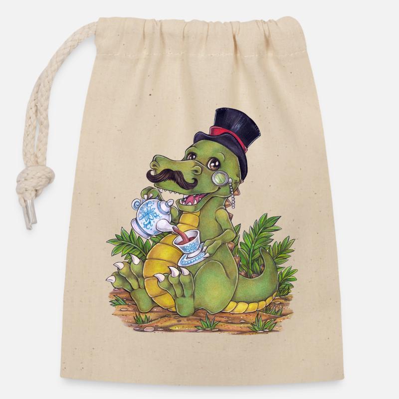 Witziger Tee Rex Wortwitz Hand gezeichnet Dino - Verschließbarer Geschenkbeutel aus Baumwolle (14x20cm) - Natur