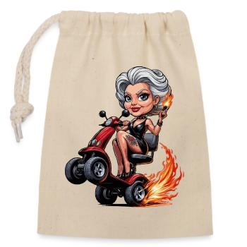 Granny on Flames Elektroroller - Verschließbarer Geschenkbeutel aus Baumwolle (14x20cm) - Natur - Vorne