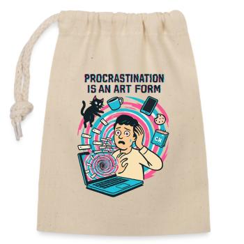 Procrastination : L'Art du Télétravail et du Rush - Sac cadeau en coton avec cordon (14 x 20 cm) - nature - Devant