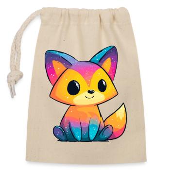 Regenbogenfuchs Cartoon - Verschließbarer Geschenkbeutel aus Baumwolle (14x20cm) - Natur - Vorne