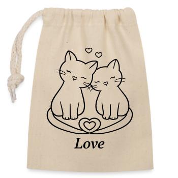 Un couple de chats mignons adore l’art en ligne | Style romantique du chat - Sac cadeau en coton avec cordon (14 x 20 cm) - nature - Devant