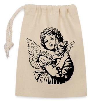 Angel with Cat – Cherub Vintage Illustration - Closable cotton gift bag (14x20cm) - nature - Front