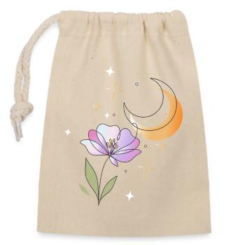 Blume mit Mond Line Art Illustration  - Verschließbarer Geschenkbeutel aus Baumwolle (14x20cm) - Natur - Vorne