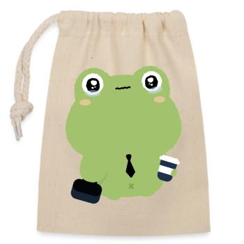 Tired Office Frog in Tie - Closable cotton gift bag (14x20cm) - nature - Front