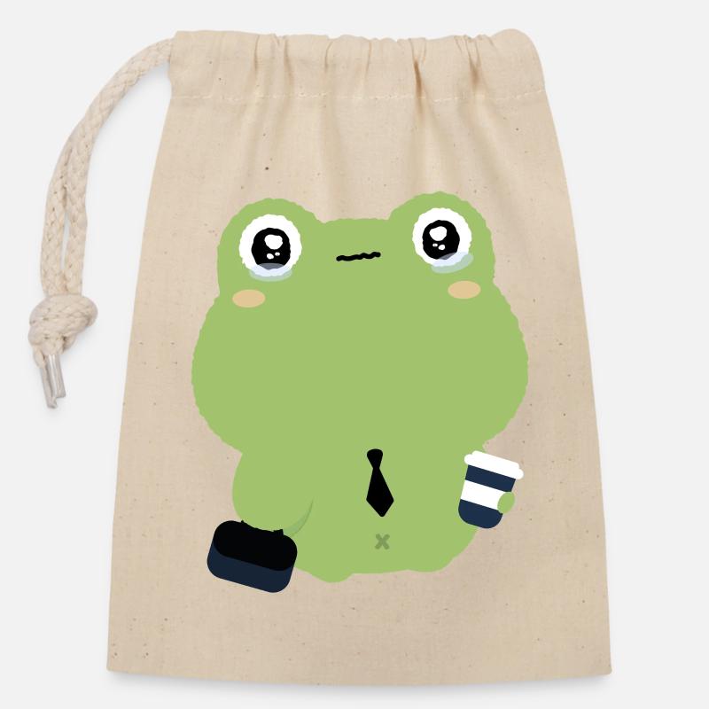 Tired Office Frog in Tie - Closable cotton gift bag (14x20cm) - nature