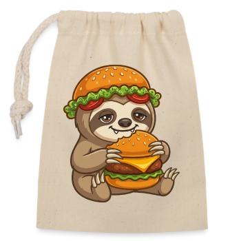 Dessin animé Paresseux avec Burger - Sac cadeau en coton avec cordon (14 x 20 cm) - nature - Devant