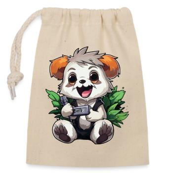 Panda Gamer mit Controller - Verschließbarer Geschenkbeutel aus Baumwolle (14x20cm) - Natur - Vorne