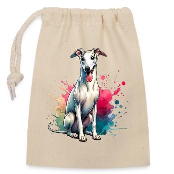 Windhund Geschenk - Verschließbarer Geschenkbeutel aus Baumwolle (14x20cm) - Natur - Vorne