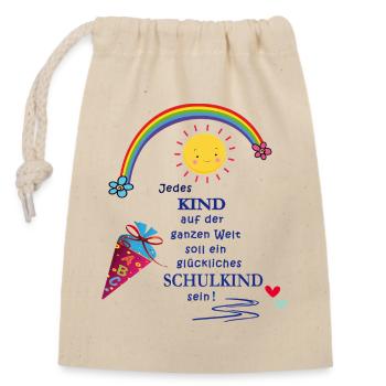 Schulkind  - Verschließbarer Geschenkbeutel aus Baumwolle (14x20cm) - Natur - Vorne